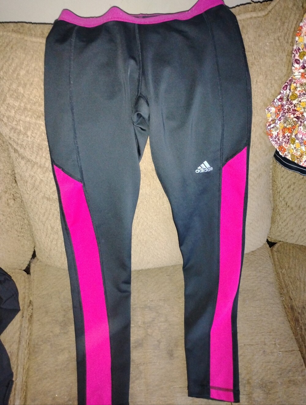 adidas Black Leggings with Bright Pink Panels